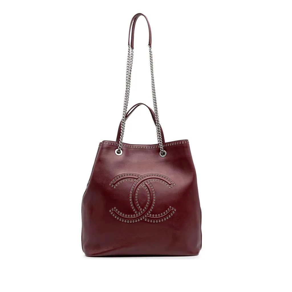 Chanel Large Calfskin Coco Eyelets Shopping Tote Red Leather Good - Front View