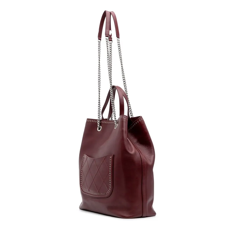 Chanel Large Calfskin Coco Eyelets Shopping Tote Red Leather Good - Back View