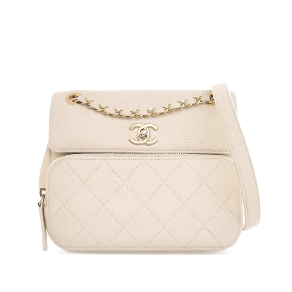 Chanel Caviar Business Affinity Messenger Flap White Leather Very good - Front View