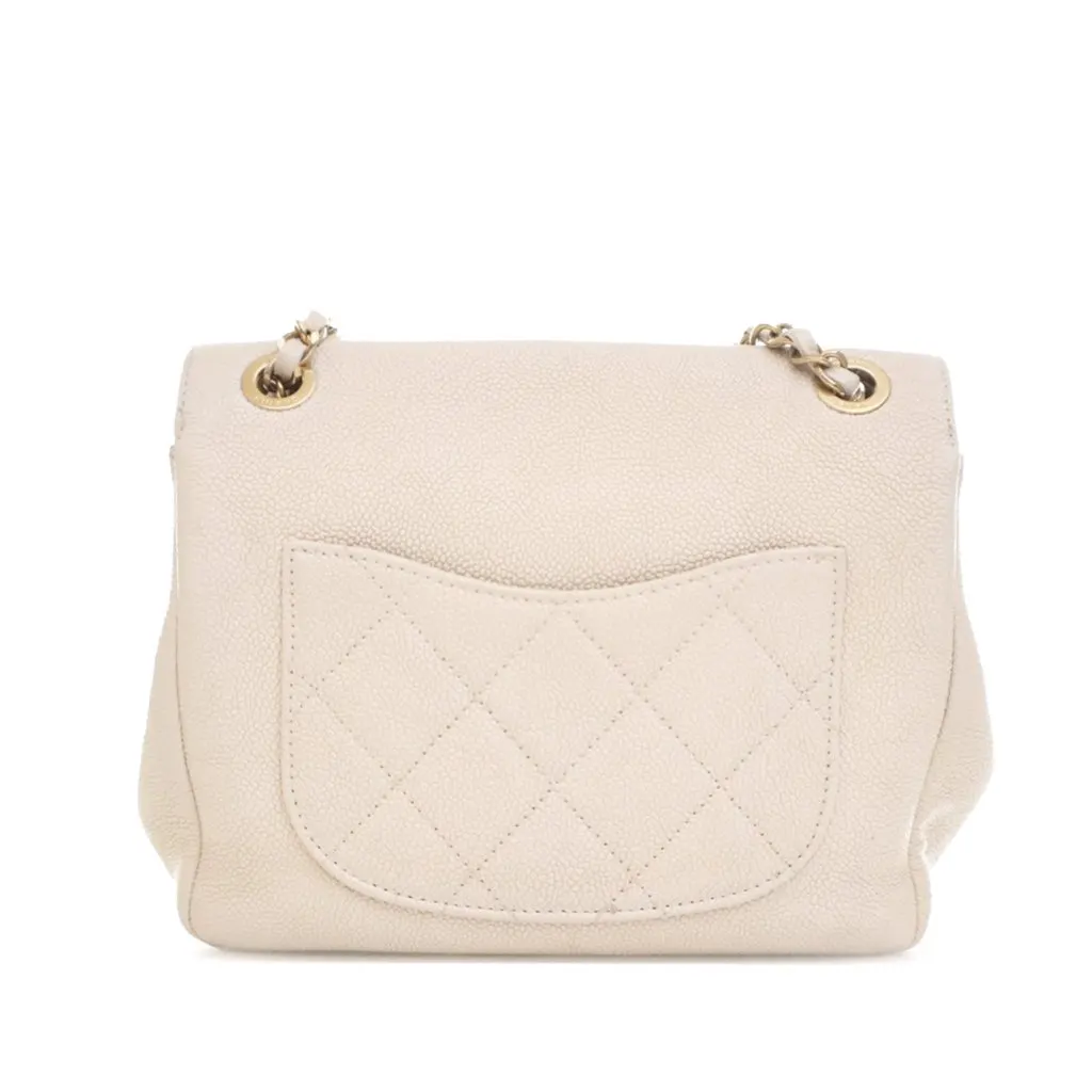 Chanel Caviar Business Affinity Messenger Flap White Leather Very good - Back View