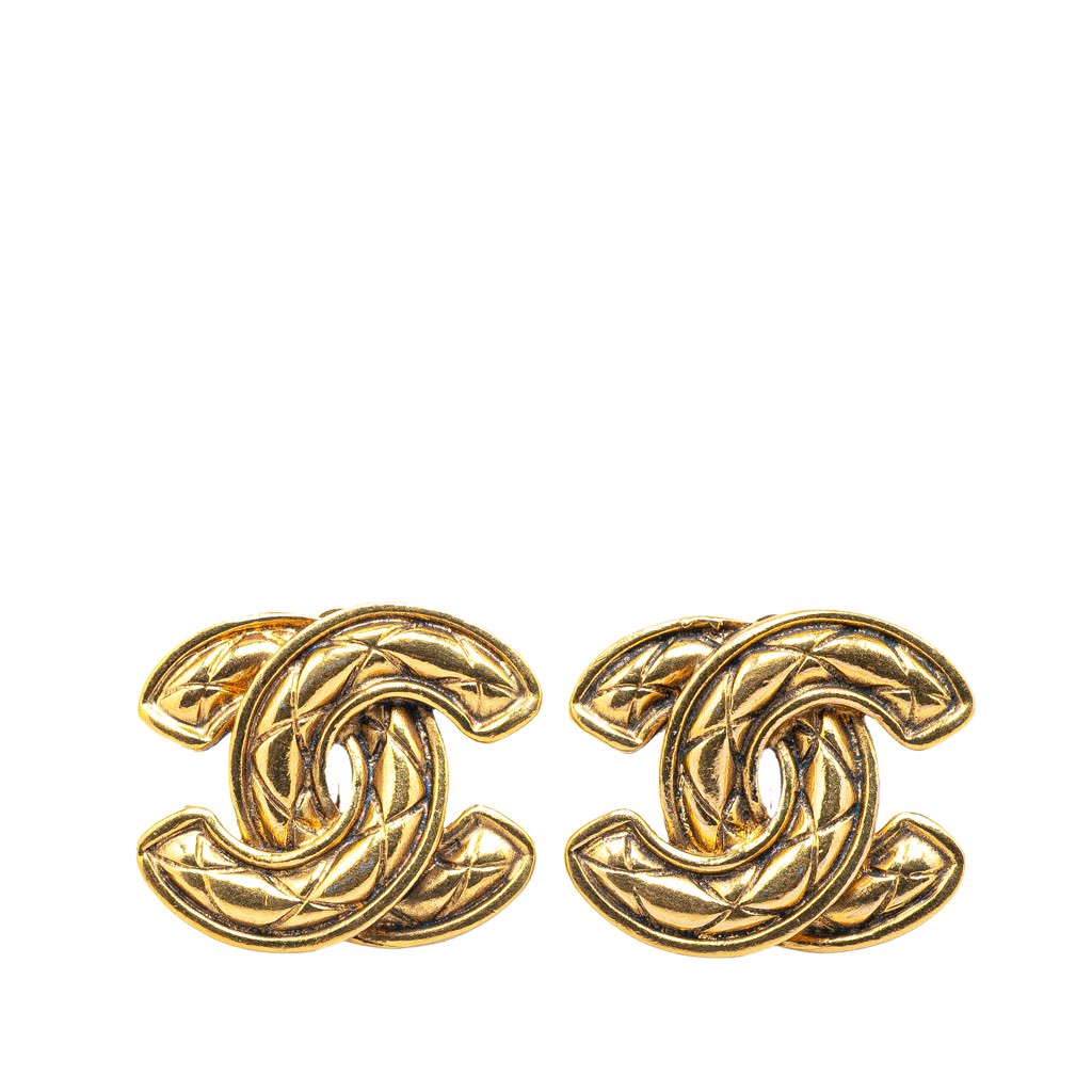 Chanel Gold Plated CC Quilted Clip On Earrings