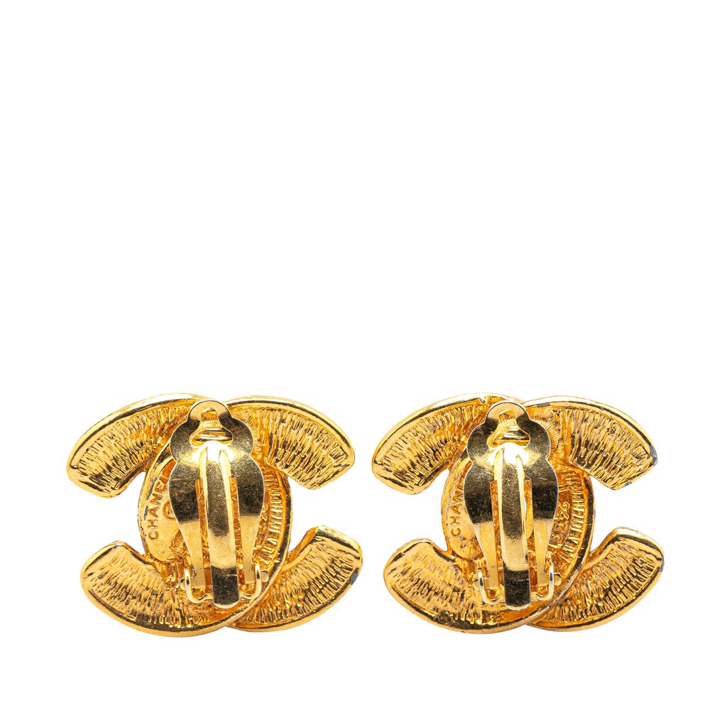 Chanel Gold Plated CC Quilted Clip On Earrings - 2