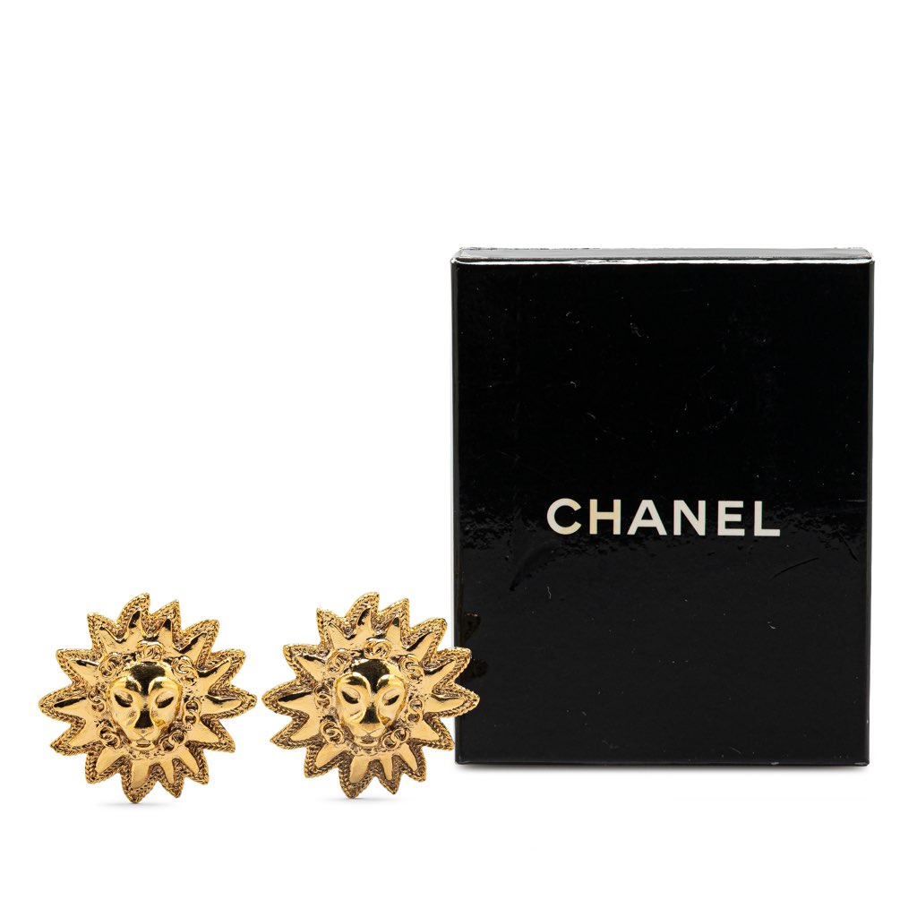 Chanel Gold Plated Lion Motif Clip On Earrings - 4