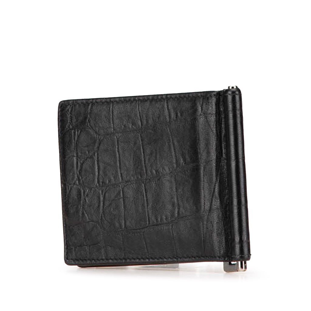 Saint Laurent Croc Embossed Leather Bifold Money Clip - 2