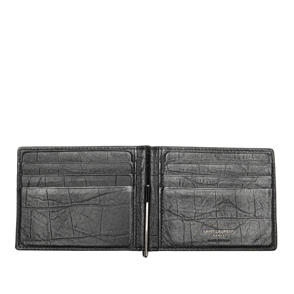 Saint Laurent Croc Embossed Leather Bifold Money Clip - 4