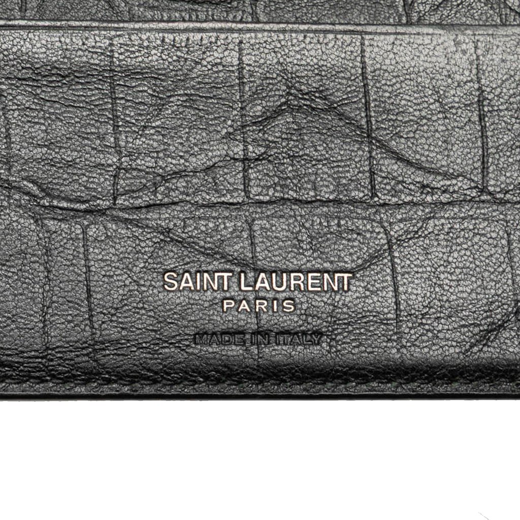Saint Laurent Croc Embossed Leather Bifold Money Clip - 5