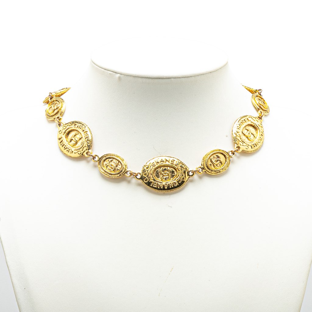 Chanel Gold Plated CC Medallion Link Necklace - 4