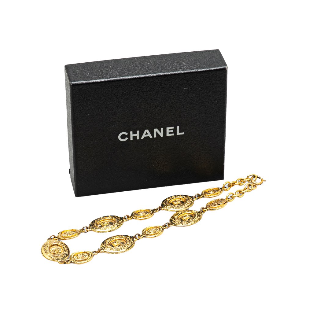Chanel Gold Plated CC Medallion Link Necklace - 5