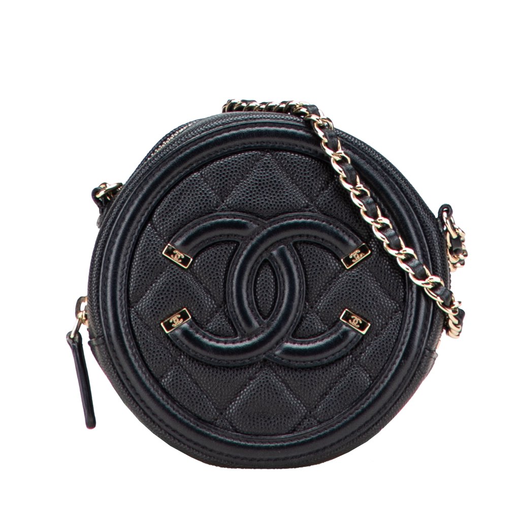 Chanel Caviar CC Filigree Round Clutch with Chain