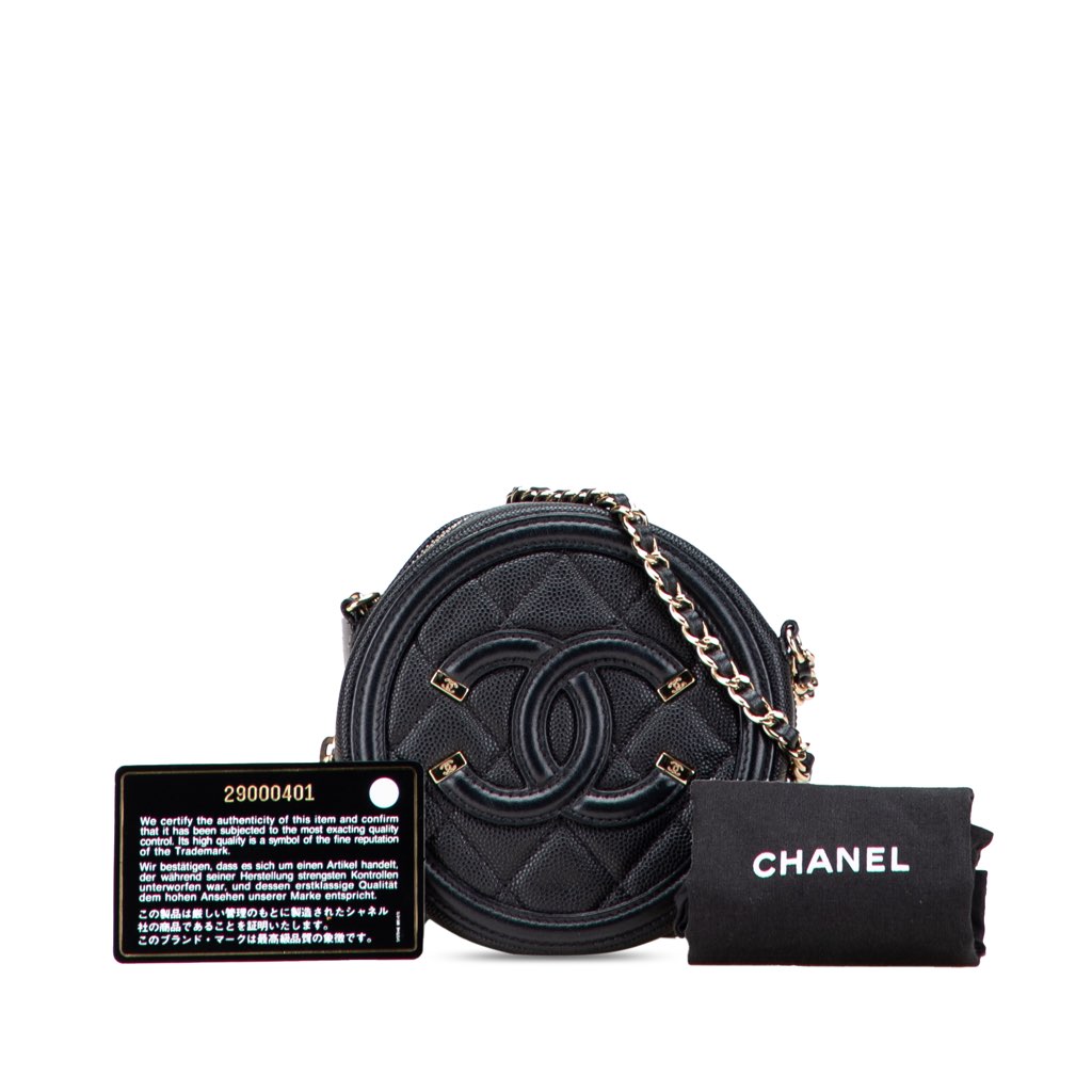 Chanel Caviar CC Filigree Round Clutch with Chain - Image 12
