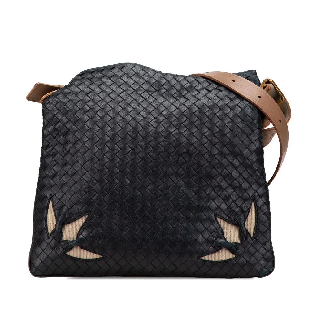Bottega Veneta Nappa Intrecciato Marquise Flower Crossbody Black Leather Good - Front View