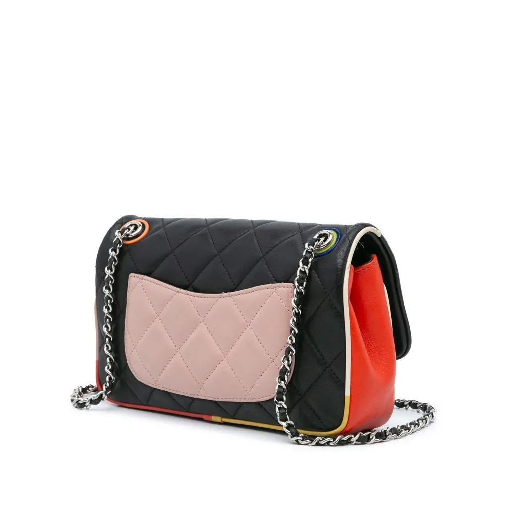 Chanel Small Quilted Lambskin Acrylic Cuba Color Flap Black Leather Good - Back View