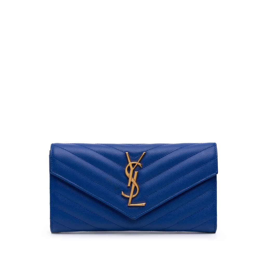 Saint Laurent Grain De Poudre Matelasse Chevron Monogram Flap Wallet