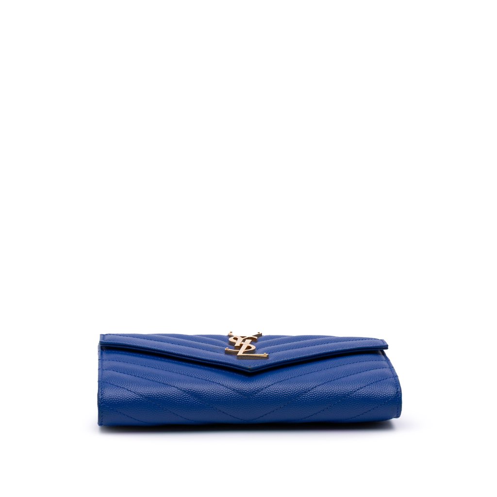 Saint Laurent Grain De Poudre Matelasse Chevron Monogram Flap Wallet - 3