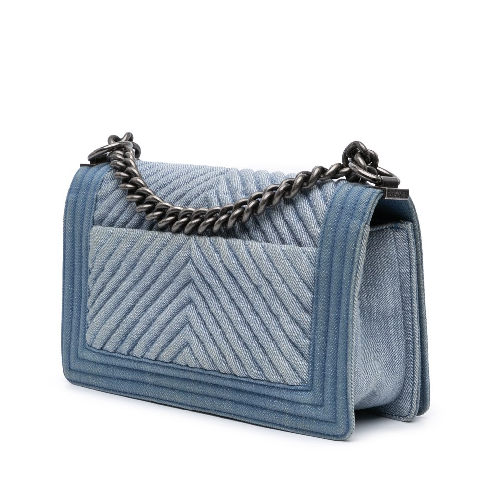 Chanel Old Medium Chevron Denim Boy Flap - 2