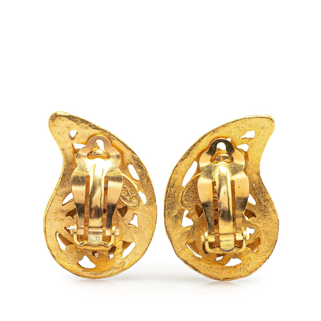 Chanel Gold Plated CC Paisley Clip On Earrings - 2