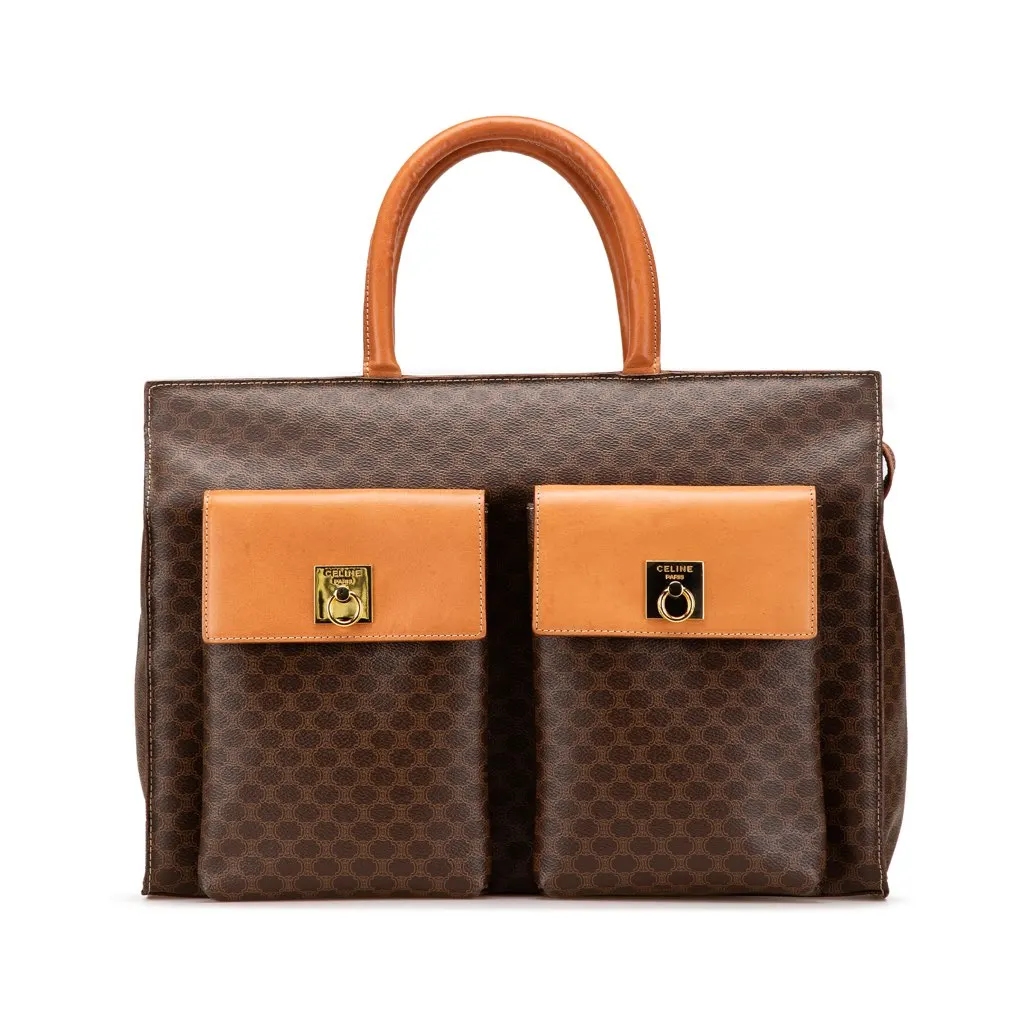 Celine Macadam Coated Canvas Handbag Brown Canvas Good - Front View