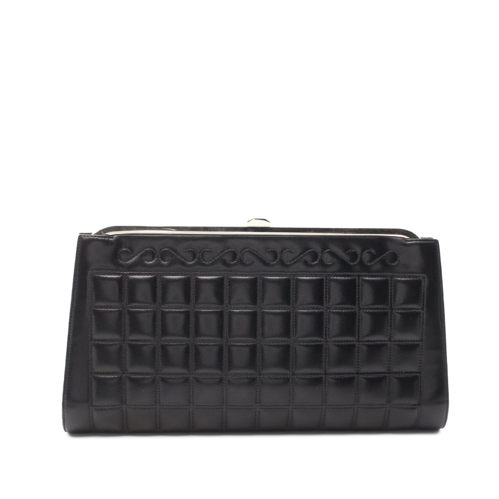 Chanel CC Choco Bar Quilted Lambskin Crystal Frame Clutch