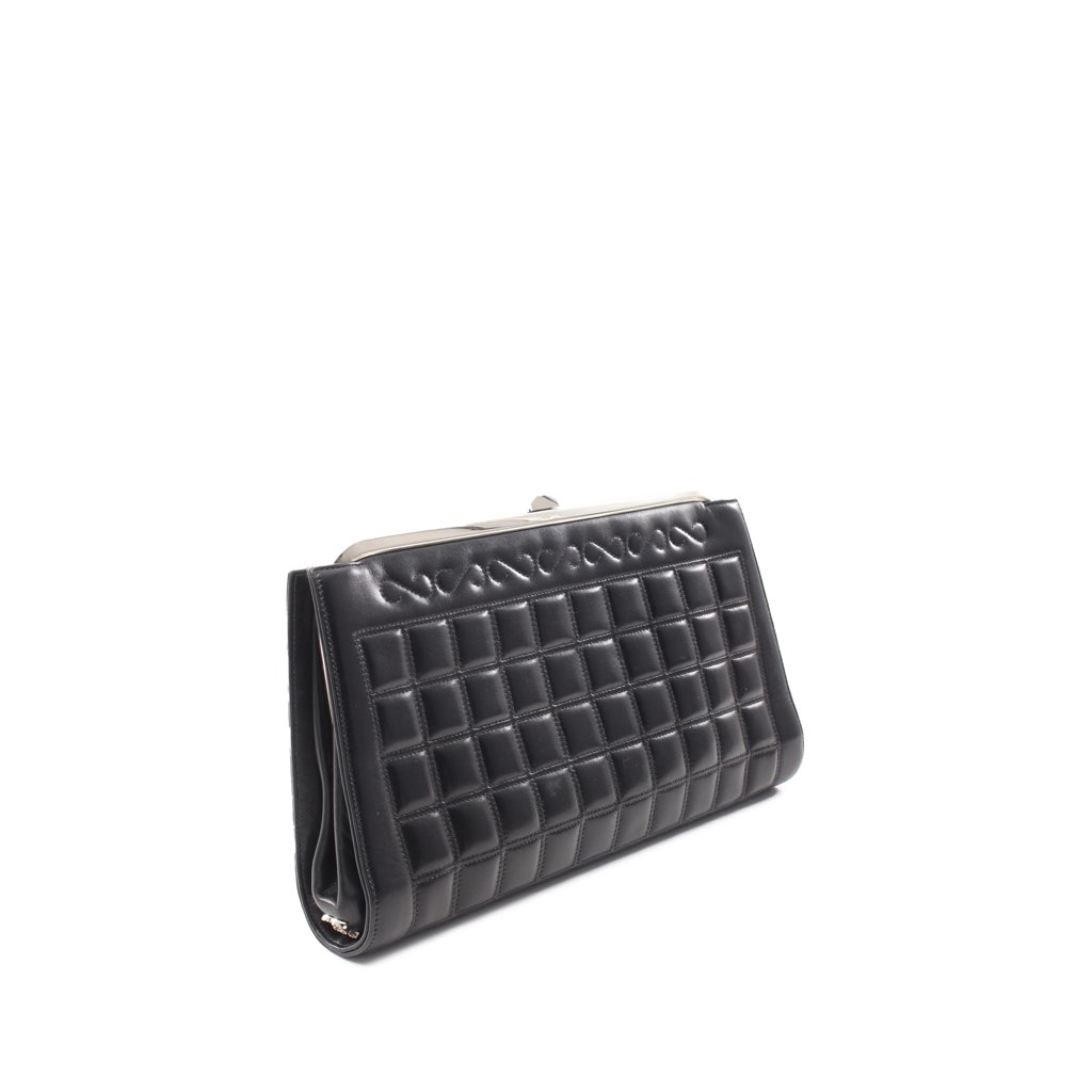 Chanel CC Choco Bar Quilted Lambskin Crystal Frame Clutch - 2