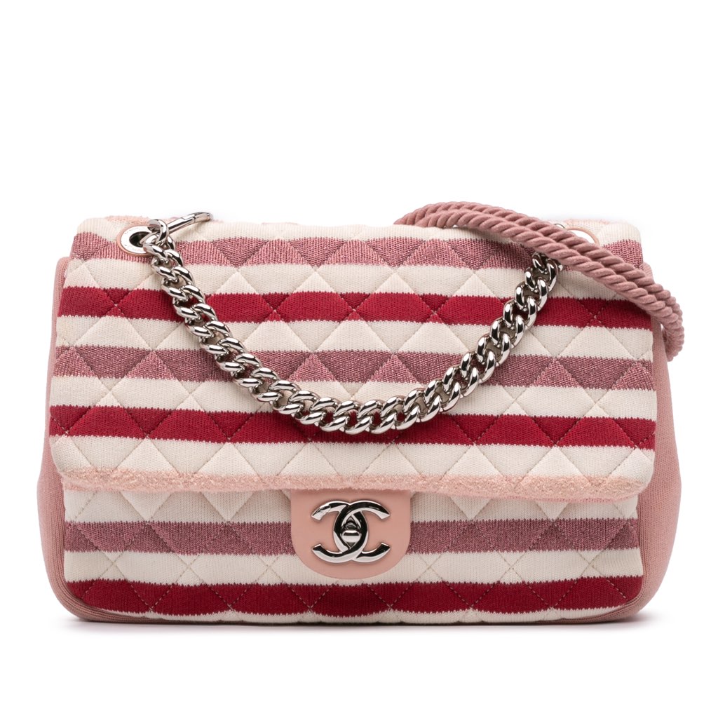Chanel Jumbo Stripe Jersey Felt and Rope Flap