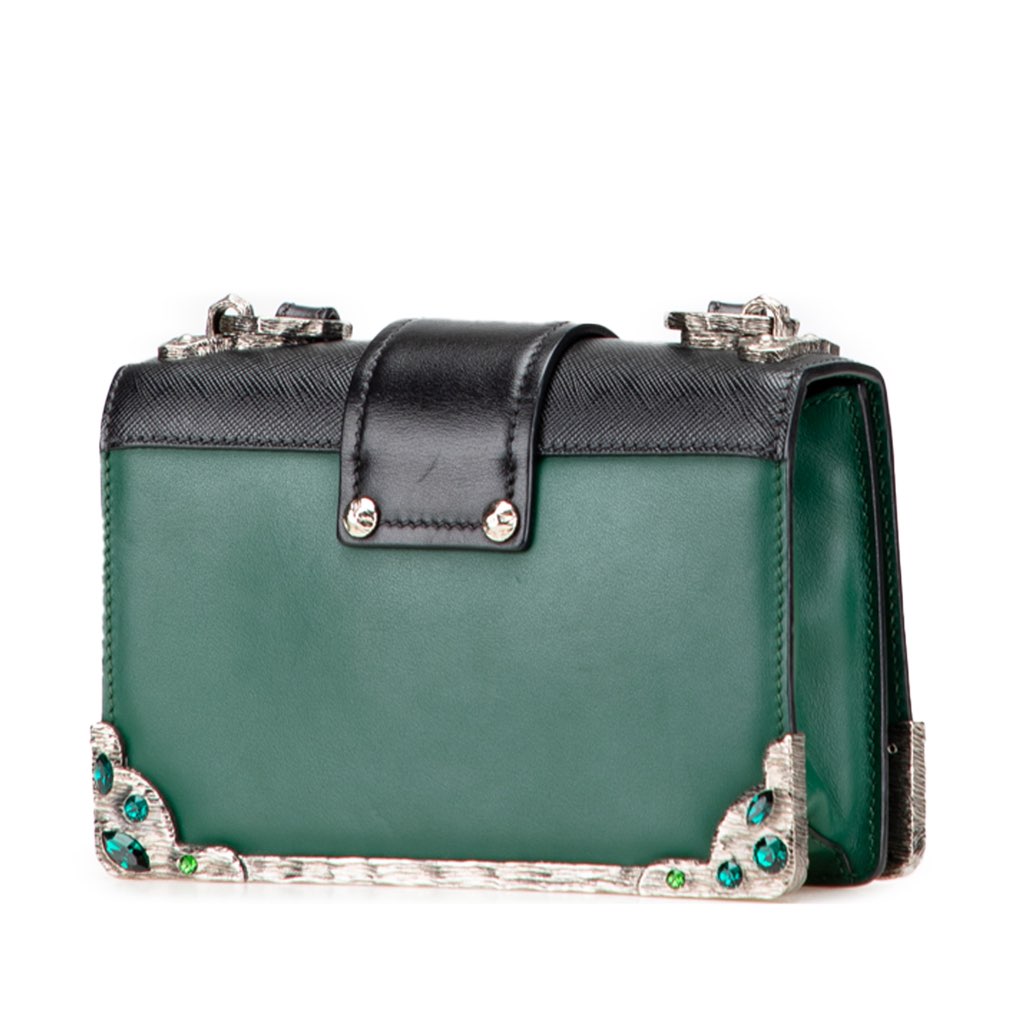 Prada Saffiano Trimmed City Calf Crystal Cahier Crossbody - 2