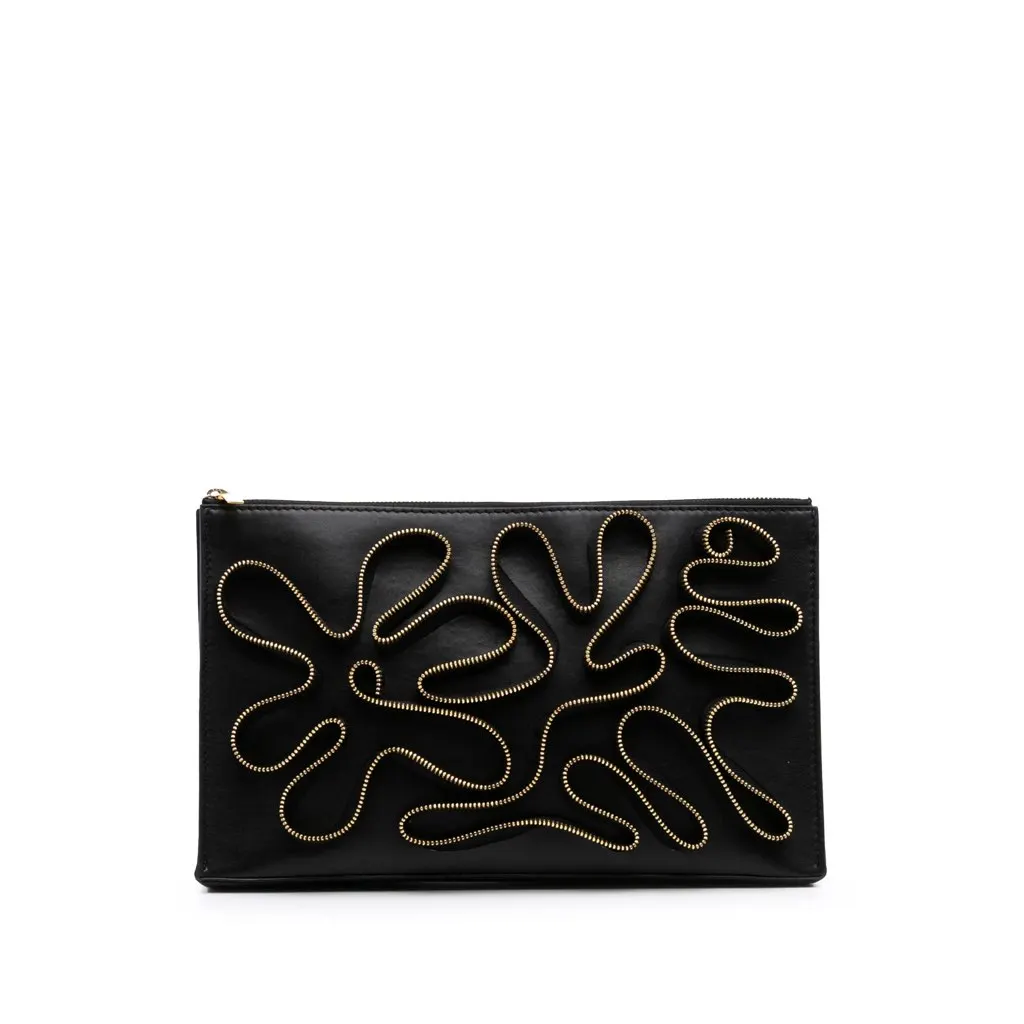 Stella Mccartney Faux Nappa Cavendish Zipper Clutch Black Polyester Good - Front View