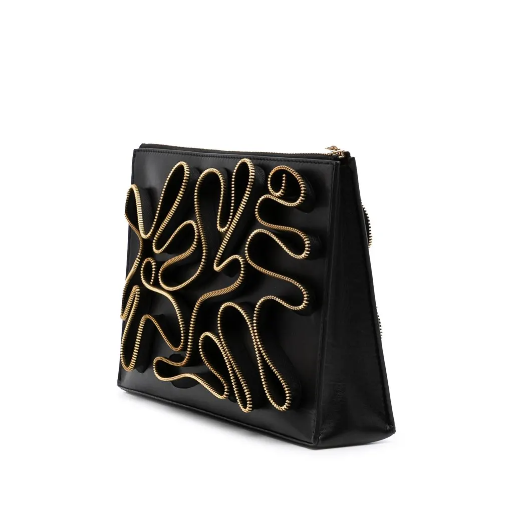 Stella Mccartney Faux Nappa Cavendish Zipper Clutch Black Polyester Good - Back View