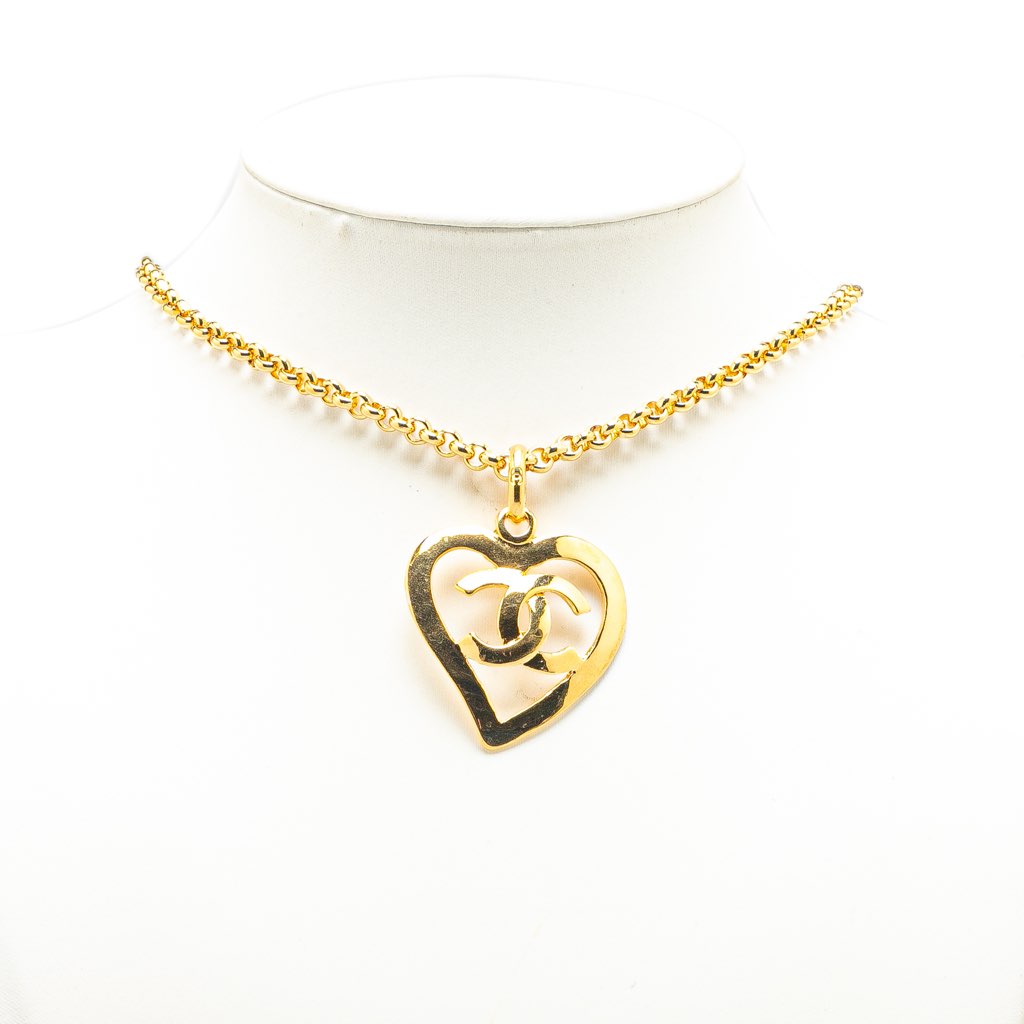Chanel Gold Plated CC Heart Pendant Necklace - 4
