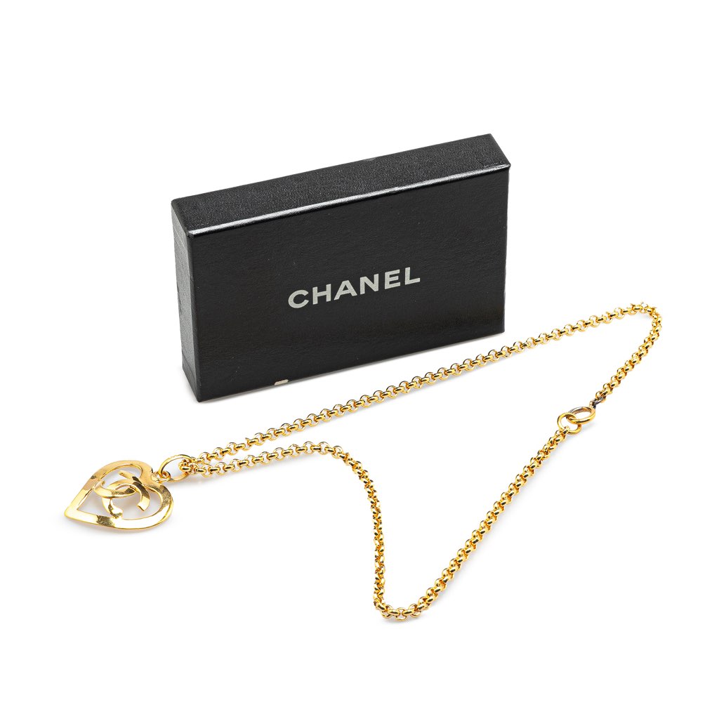 Chanel Gold Plated CC Heart Pendant Necklace - 5