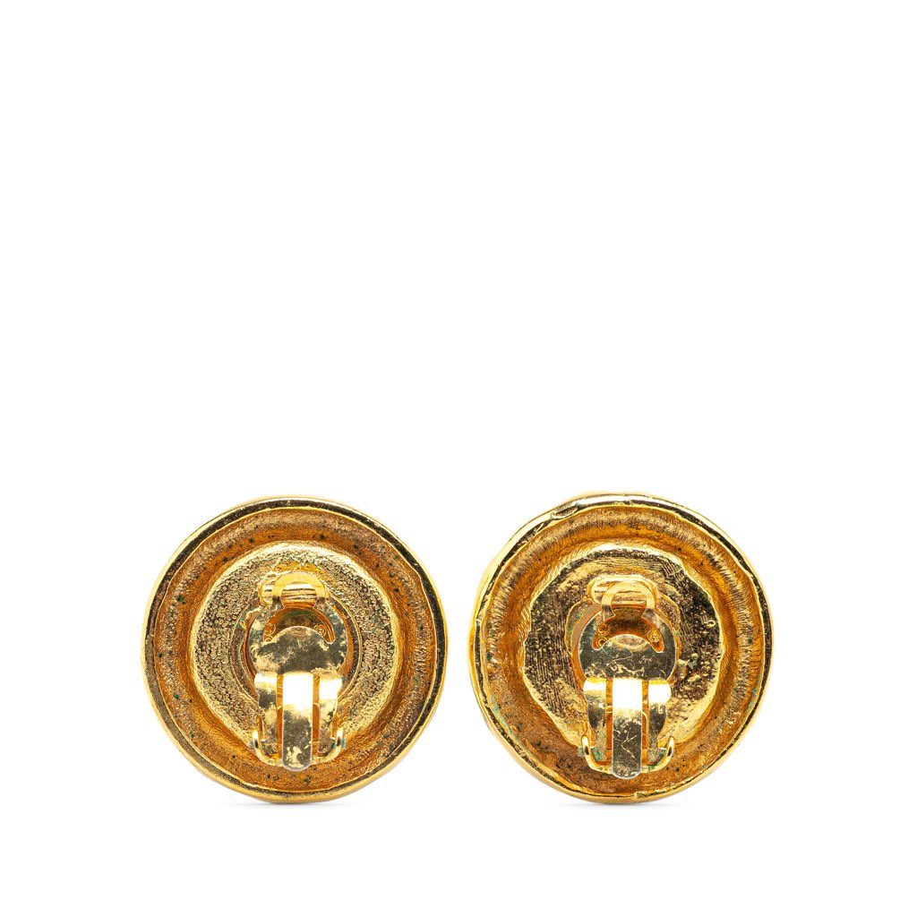 Chanel Gold Plated Faux Pearl Round Clip on Earrings - Back view