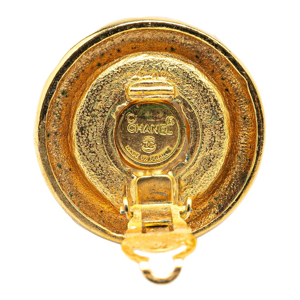 Chanel Gold Plated Faux Pearl Round Clip on Earrings - Image 6