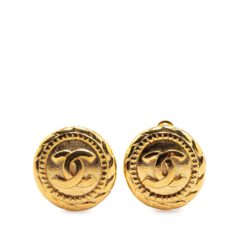 Chanel Gold Plated CC Round Clip On Earrings