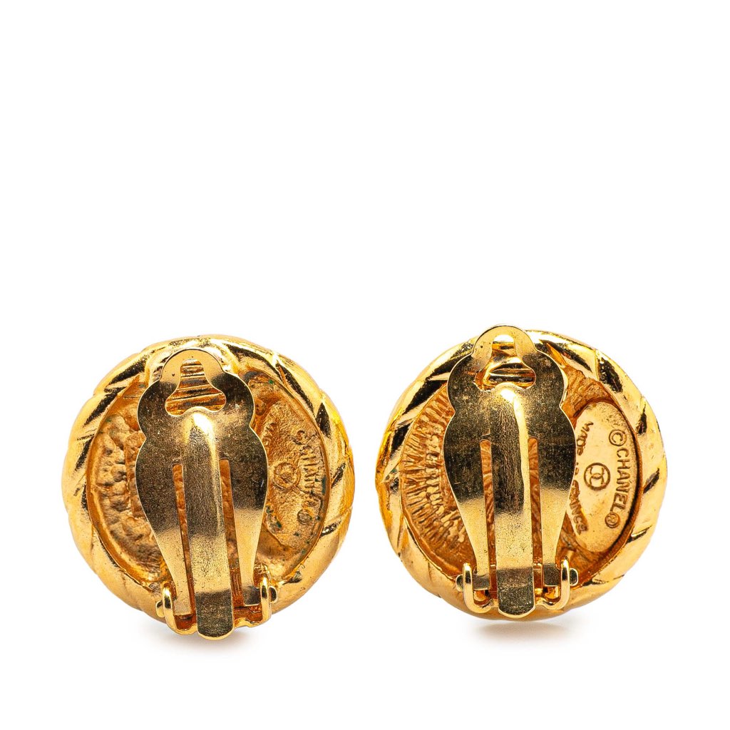 Chanel Gold Plated CC Round Clip On Earrings - Back view