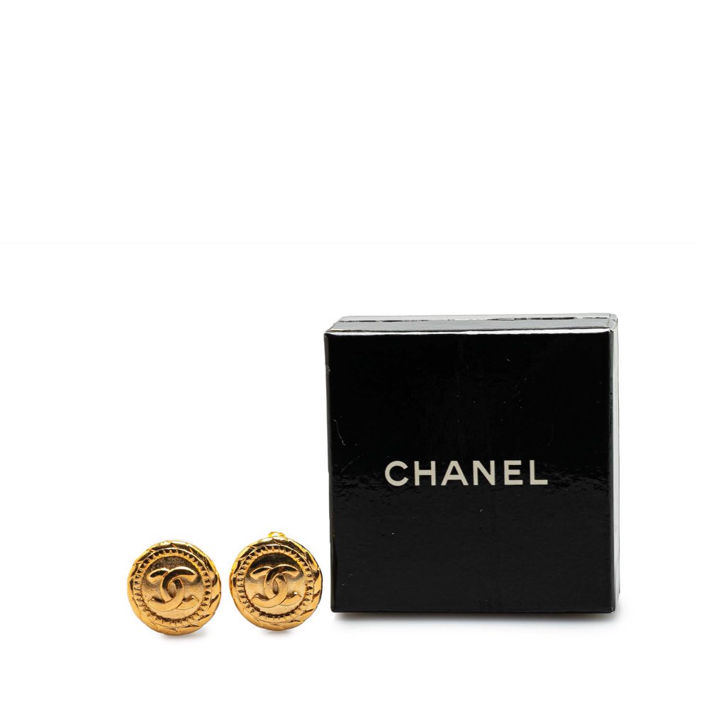 Chanel Gold Plated CC Round Clip On Earrings - 4