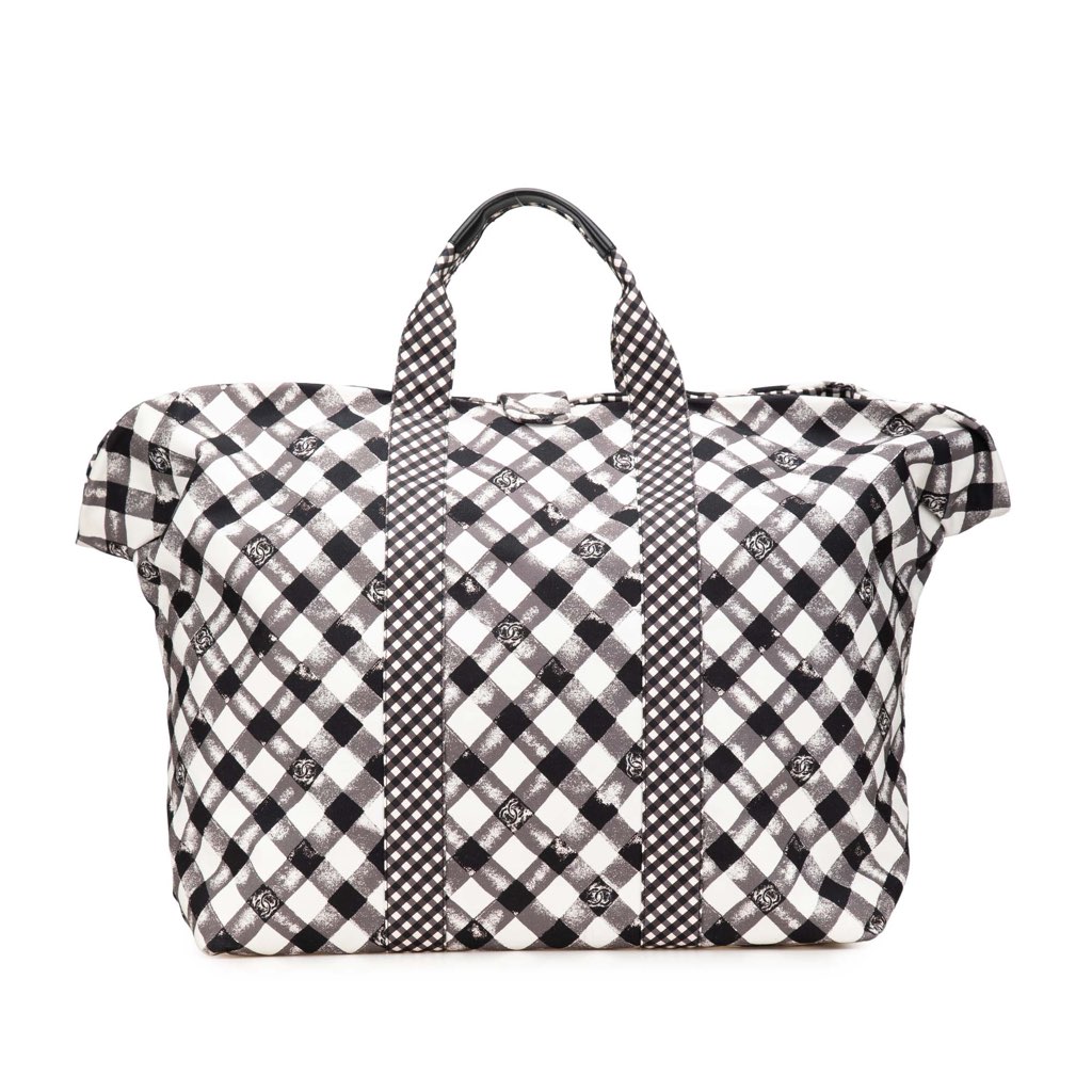 Chanel Printed Canvas Gingham Weekender Tote