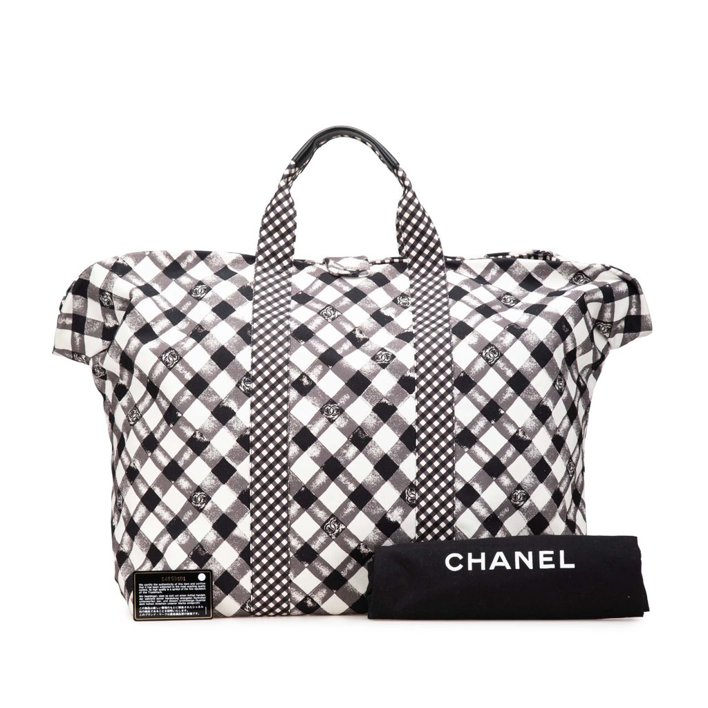 Chanel Printed Canvas Gingham Weekender Tote - Image 13