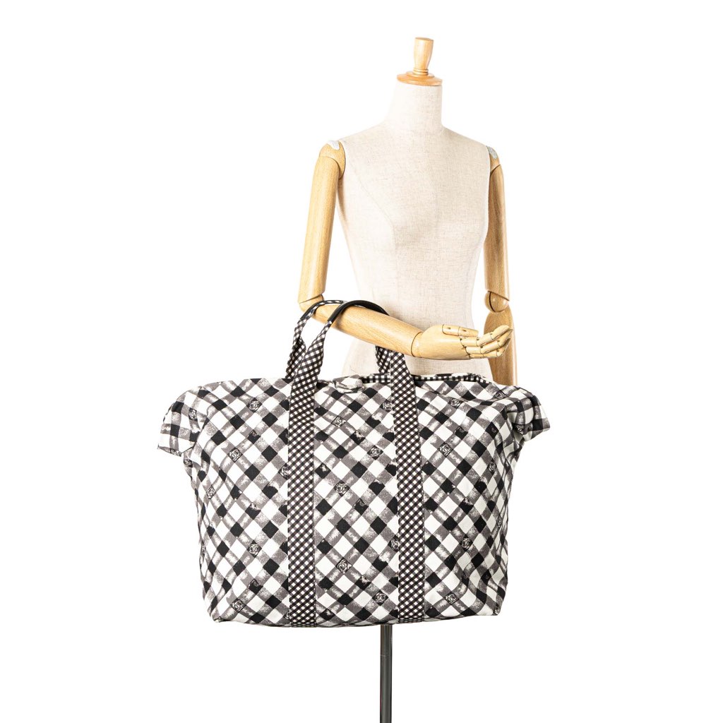 Chanel Printed Canvas Gingham Weekender Tote - Image 12