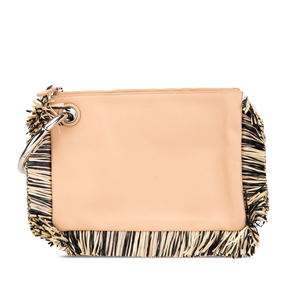Fendi Zucca Leather and Raffia Triplette Clutch