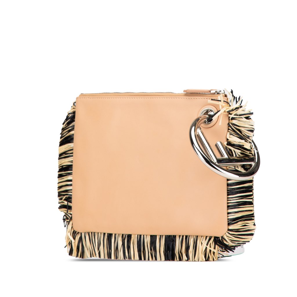 Fendi Zucca Leather and Raffia Triplette Clutch - 2