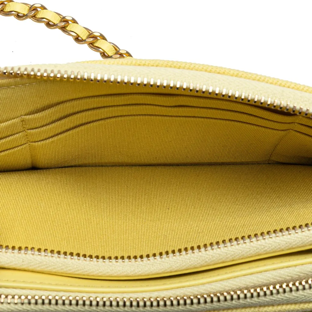 Chanel Denim Coco Fringe Double Zip Clutch with Chain Yellow Denim Good - Box View