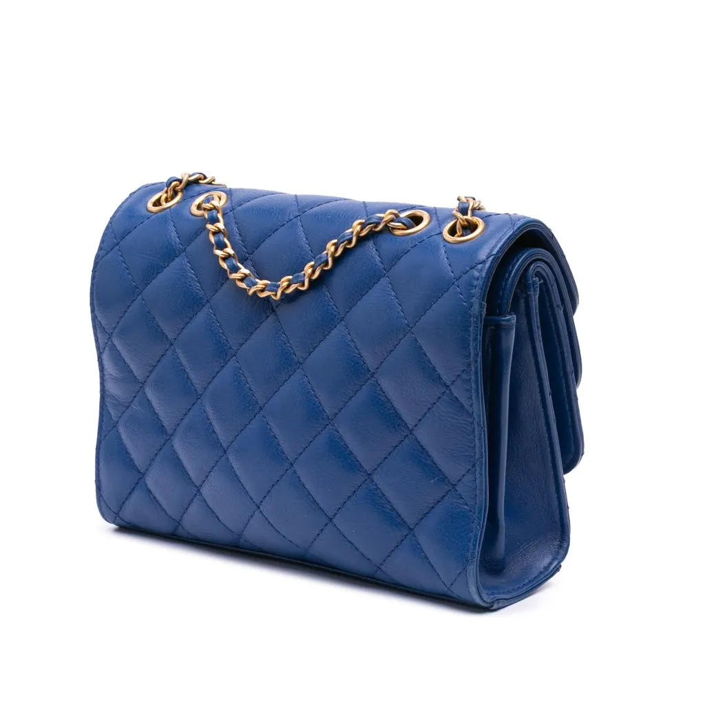 Chanel CC Quilted Calfskin Triple Flap Blue Leather Good - Back View