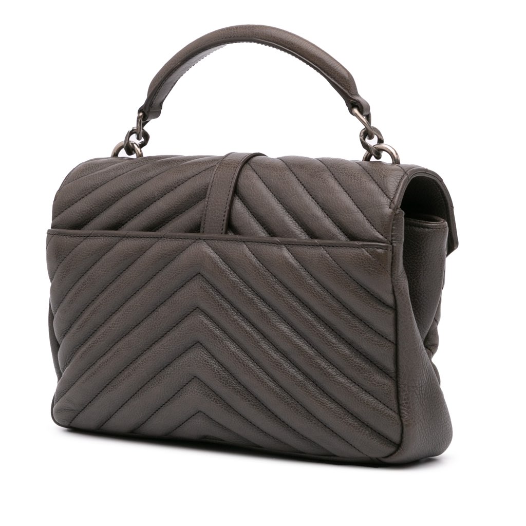 Saint Laurent Medium Quilted Chevron Sheepskin College Satchel - 2