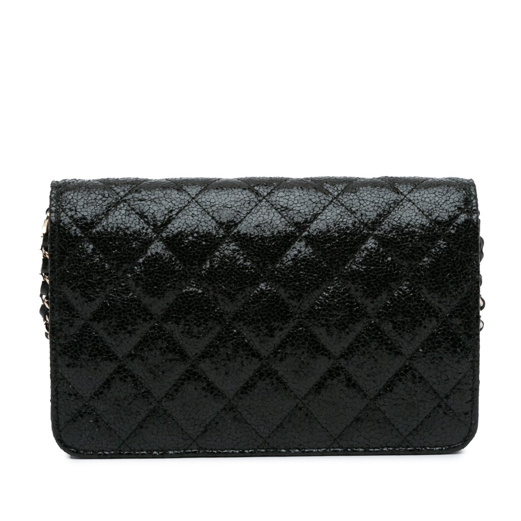 Chanel Quilted Crackled Patent Pearl Strap Wallet On Chain - 3