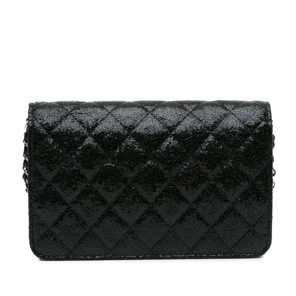 Chanel Quilted Crackled Patent Pearl Strap Wallet On Chain Black Leather Good - Inside View