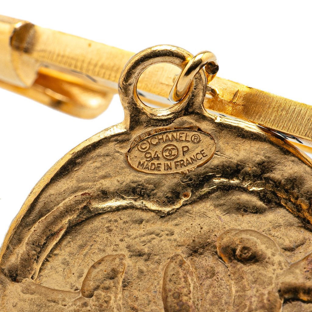 Chanel Gold Plated CC Medallion Safety Pin Brooch - 3