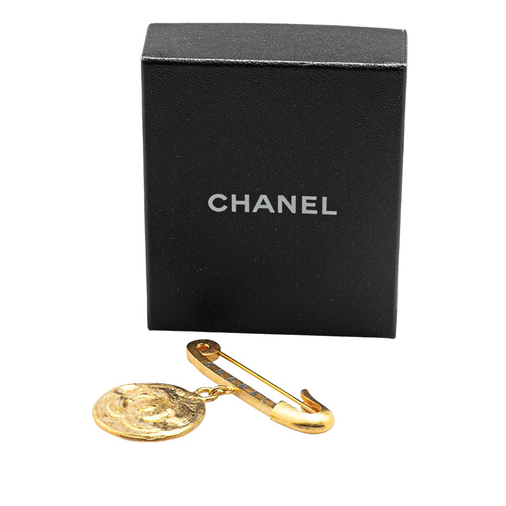 Chanel Gold Plated CC Medallion Safety Pin Brooch - 4
