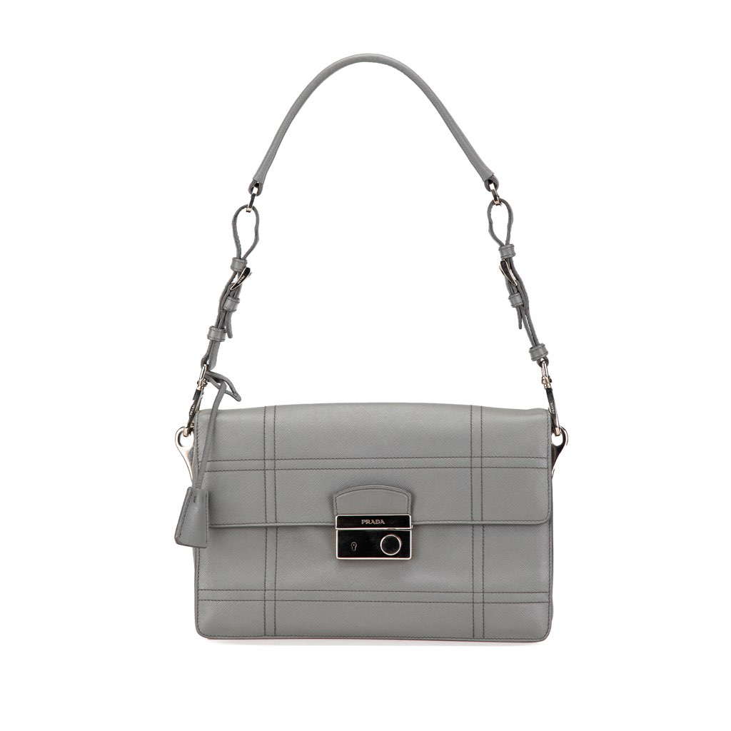 Prada Saffiano Soft Stitched Sound Lock Shoulder Bag