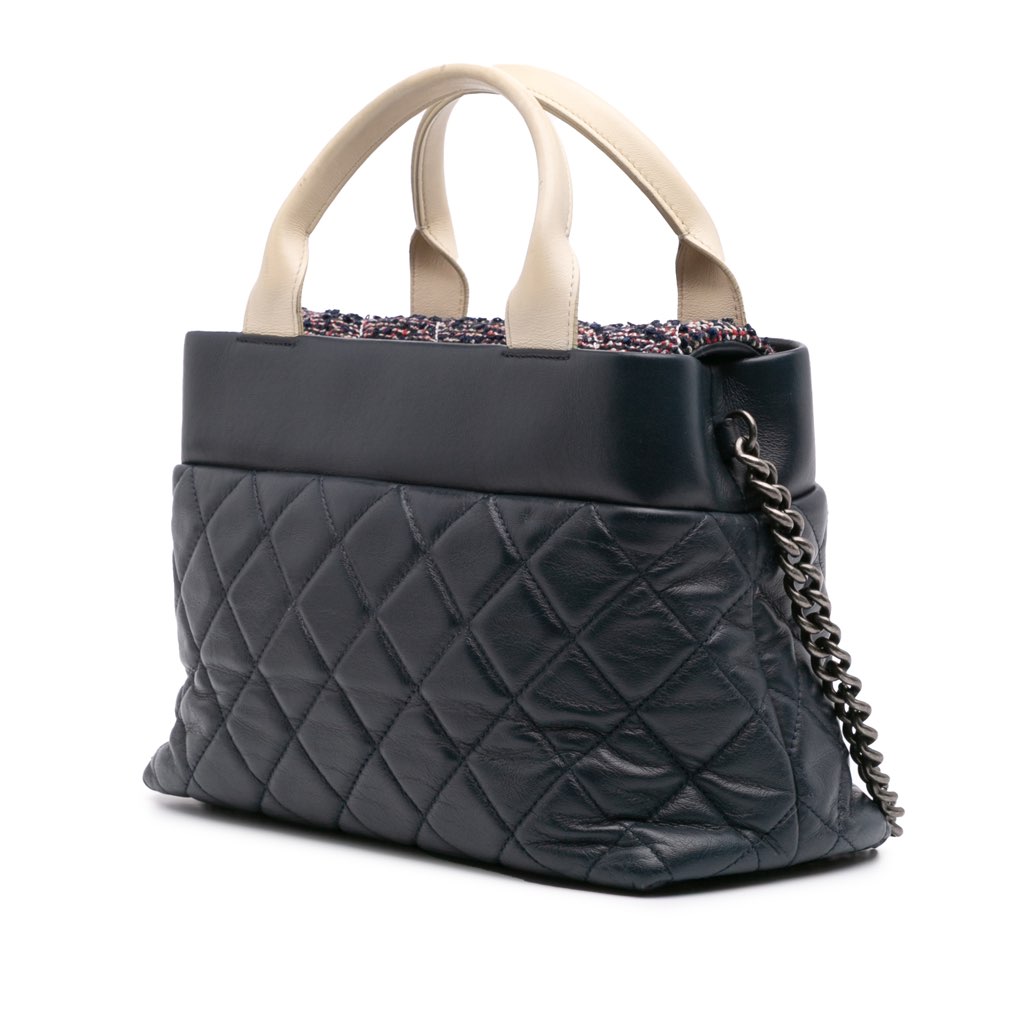 Chanel Small Quilted Calfskin and Tweed Top Handle Tote - 2