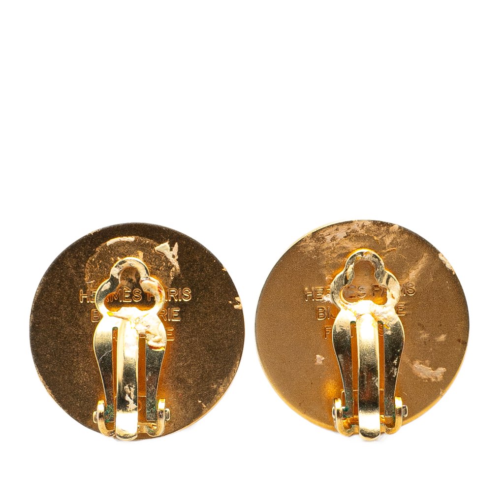 Hermès Gold Plated Bijouterie Fantaisie Clou De Selle Clip On Earrings - 2