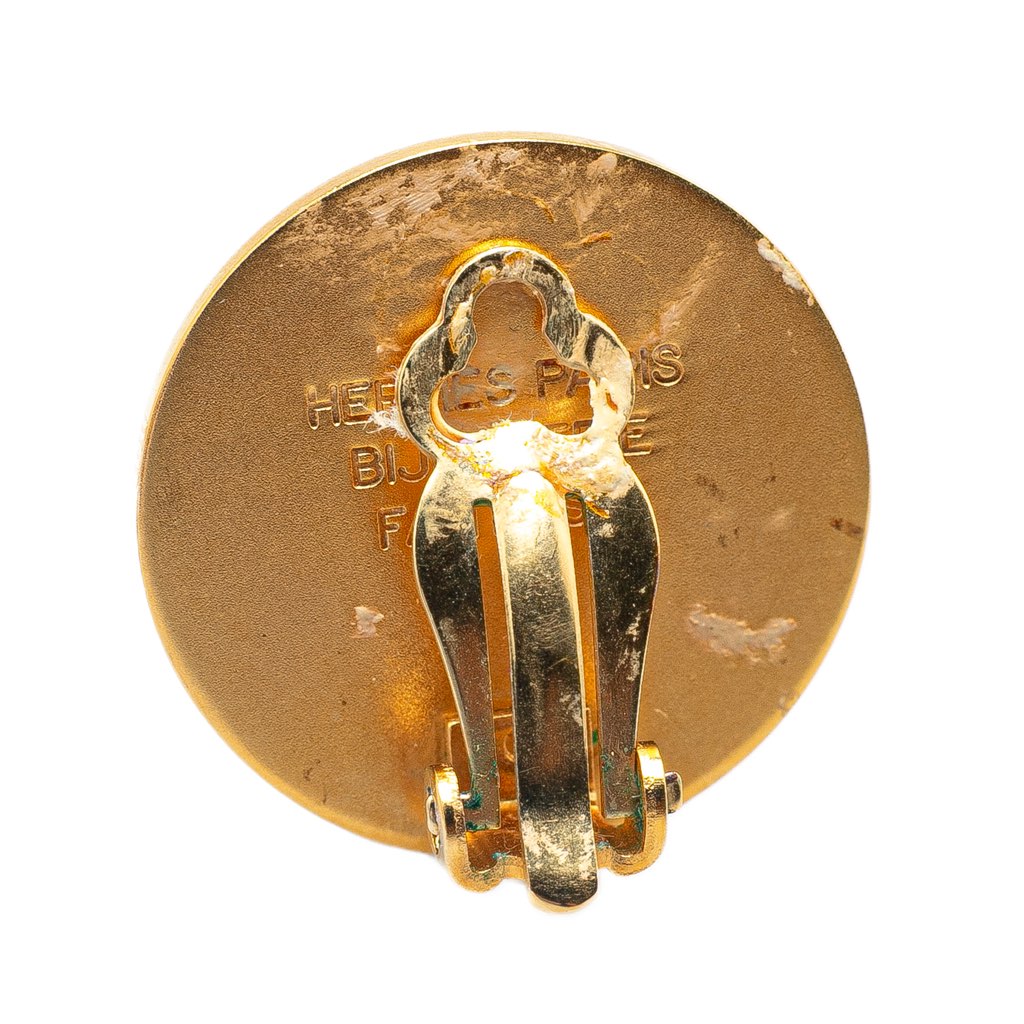 Hermès Gold Plated Bijouterie Fantaisie Clou De Selle Clip On Earrings - 3